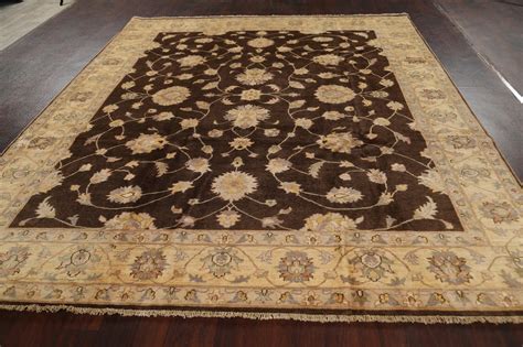 Dark Brown Floral Peshawar Oriental Area Rug Living Room Hand Knotted