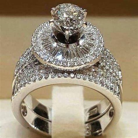 Modyle Female Crystal White Round Ring Set Brand Luxury Promise Silver