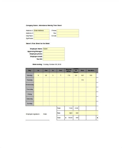 Timesheet Template 13 Free Word Excel Pdf Documents Download
