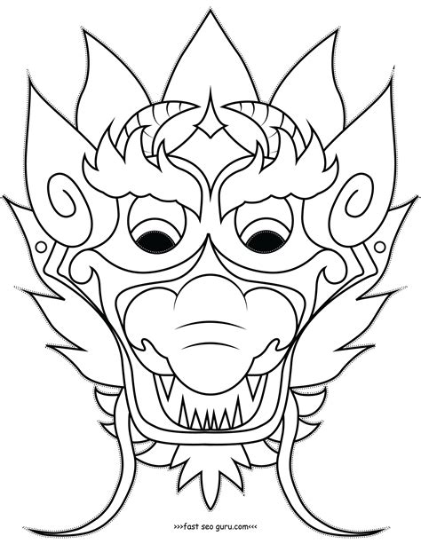 Printable Chinese Dragon Mask Coloring Pages Cut Out