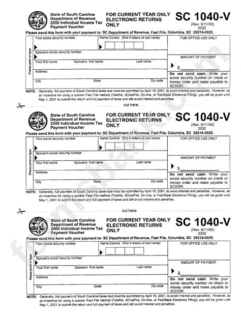 Form Sc 1040 V Individual Income Tax Payment Voucher 2000 Printable
