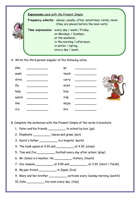 present simple   person simple present tense worksheets