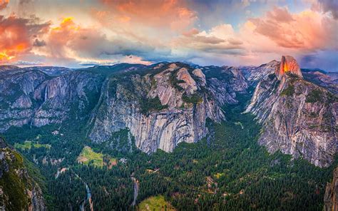 Glacier Point Sunset Mountain Landscape Summer Valley Yosemite