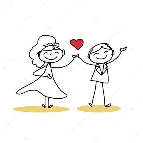 Hand Drawing Cartoon Of Happy Wedding Couple — Stock Vector