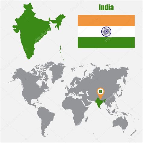 Mapa De La India En Un Mapa Del Mundo Con La Bandera Y El Puntero Del