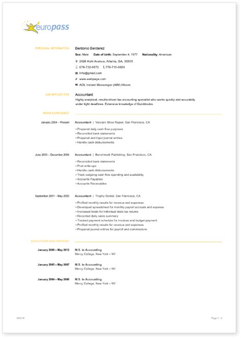 Europass cv => european resume template © download it for free and customize it in word. Modello curriculum vitae diverso da quello europeo | Bbphotos