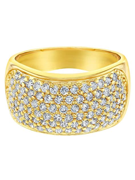 18k Gold Plated Wide Band Micro Pave Clear Crystal Womens Fashion