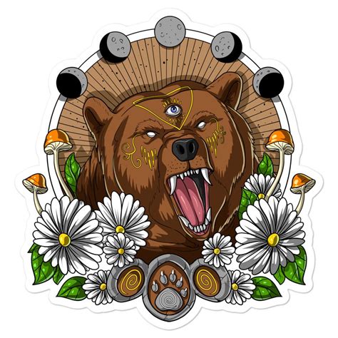 Psychedelic Bear Trippy Forest Sticker Psychonautica