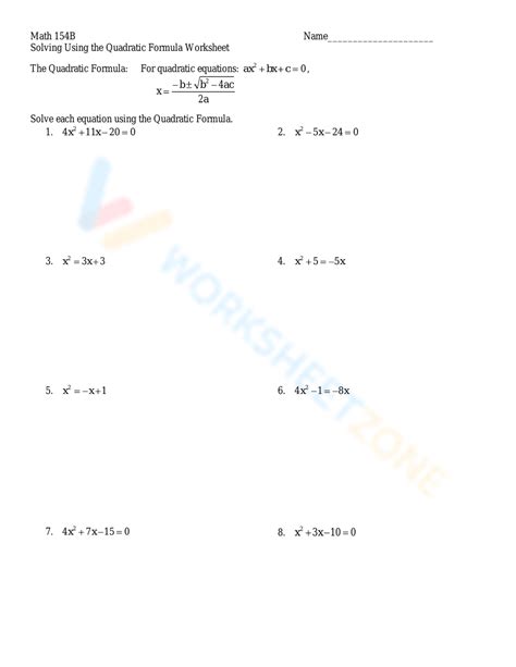 solving using the quadratic formula worksheet
