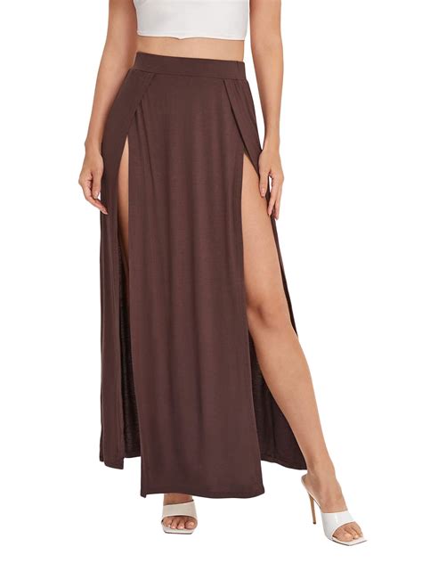 Womens Elastic High Waist Dresses Split Wrap Flowy Long Maxi Skirt