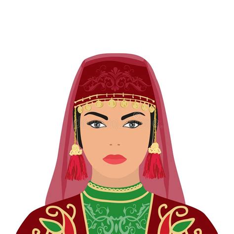 vector portrait of a turk woman in festive national clothes illustration in a flat style