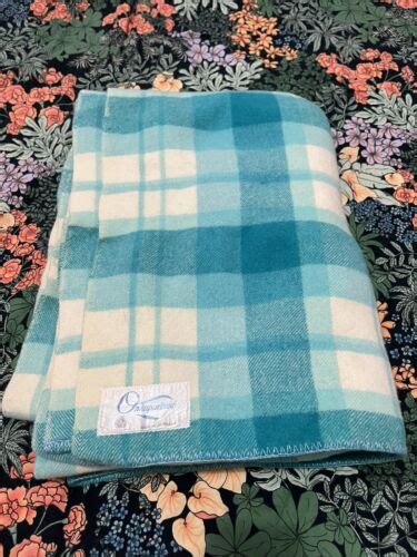 Vintage Blanket Onkaparinga Blue White Wool Check Size 180cm X 150cm Ebay