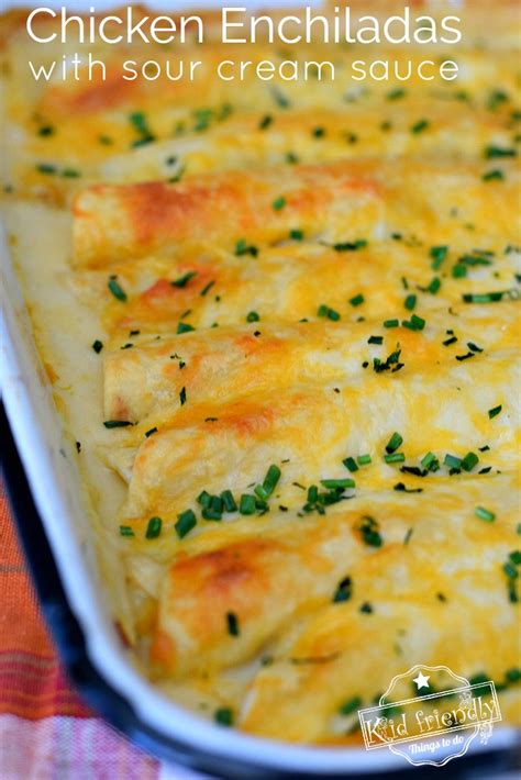 Reduce the heat and simmer for 3 minutes. Chicken Enchiladas With Sour Cream White Sauce Recipe ...