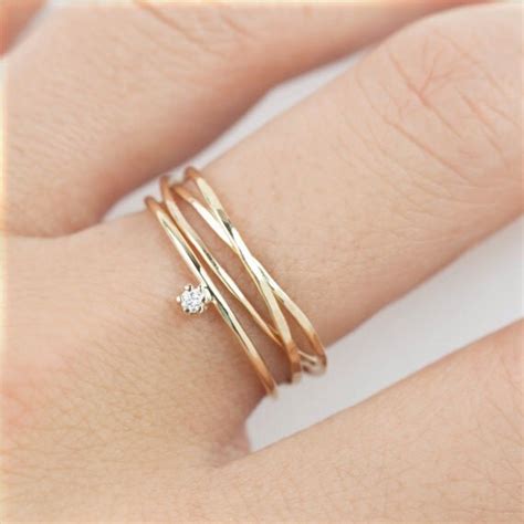 Simple Gold Engagement Ring Set Set Of 2 Trinity Ring Tiny Etsy