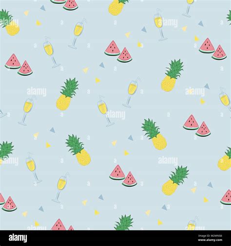 cute tropical pattern with watermelons pineapples cocktails and little triangles in pastel