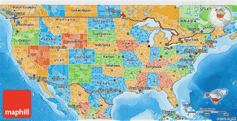 The speed limits of interstate highways are determined by individual states. Political 3D Map of United States