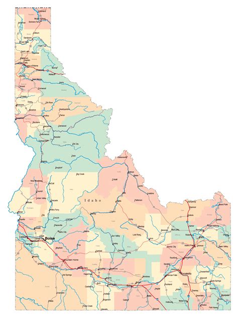 Large Administrative Map Of Idaho State With Roads Highways And Cities