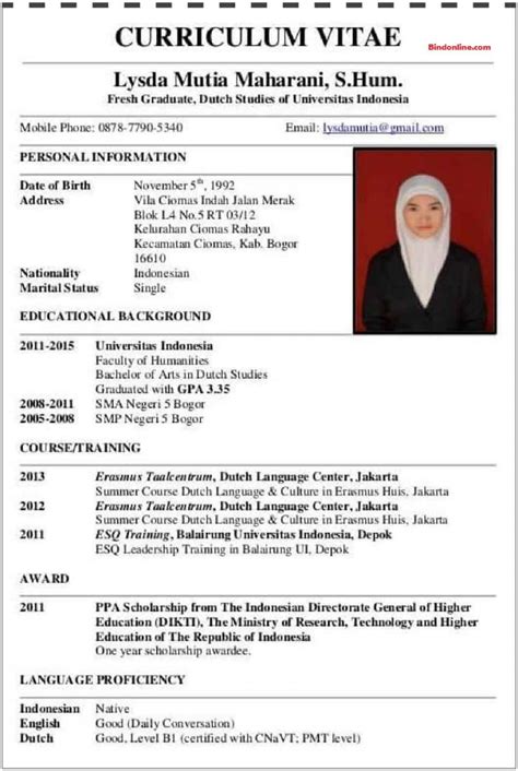 Contoh Curriculum Vitae Dalam Bahasa Inggris Word Contoh Cv Bahasa