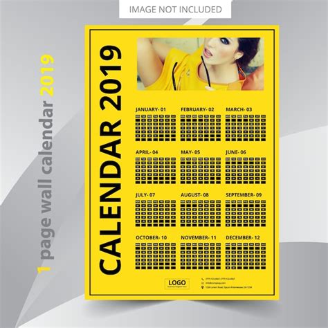 Premium Vector One Page Wall Calendar 2019