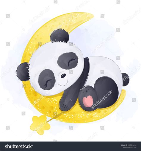 Baby Panda Sleeping On Moon Happily Stock Vector Royalty Free