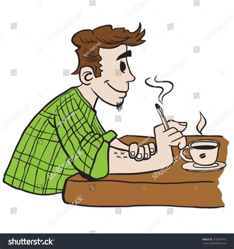 Man Smoking Drinking Coffee Cartoon Illustration Stock Vector Royalty