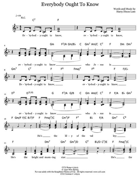 But there are songs that everyone sang at least once in their life. Everybody Ought to Know (F) | Music lessons, Sheet music, Church music