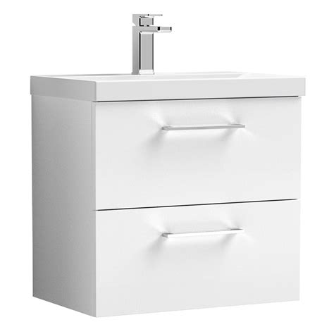 Nuie Arno 600mm 2 Drawer Wall Hung Vanity Unit And Curved Basin Gloss