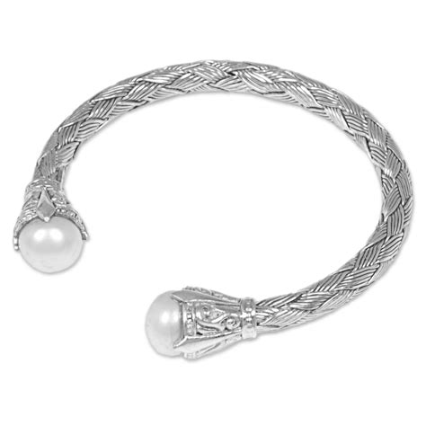 Sterling Silver And Cultured Pearl Cuff Bracelet Classic Story Novica