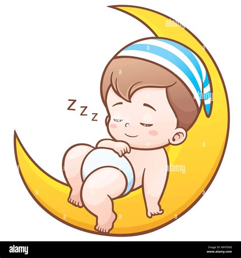 Vector Illustration Of Cartoon Cute Baby Sleeping On The Moon Stock