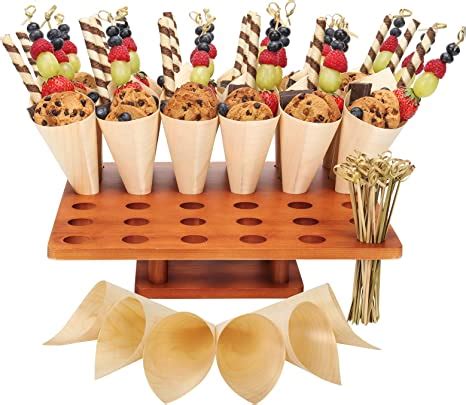 Wooden Ice Cream Cone Holder Stand L X W Food Cone Holder For Buffet Restuarant Food