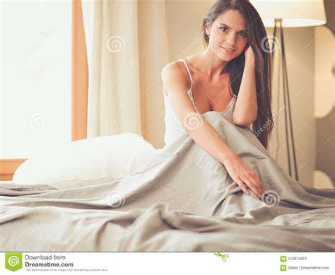 Beautiful Brunette Lying On Bed At Home Stock Image Image Of Bedroom