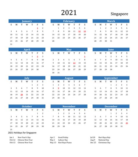 Singapore 2021 Calendar Calendar Dream