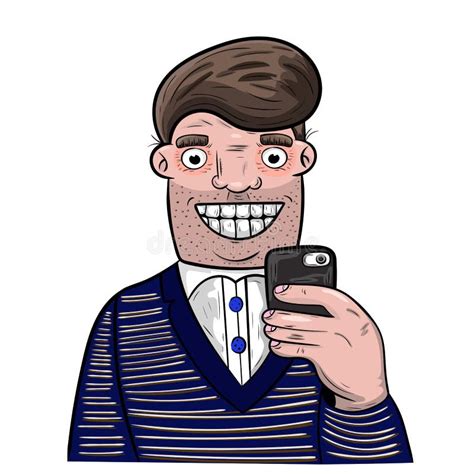 Cartoon Man Taking Self Portrait With His Mobile Phone Stock Vector