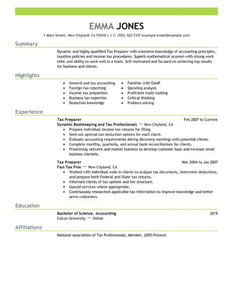 Take a minimum of 20 hours continuing education from get a preparer tax identification number (ptin) from the irs; Best Tax Preparer Resume Example | LiveCareer