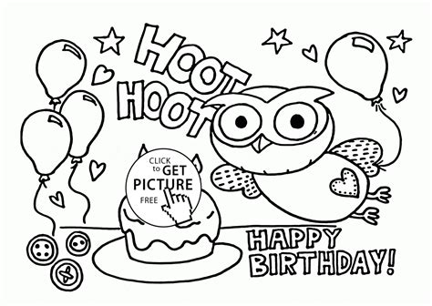 Funny Owl On The Birthday Card Coloring Page For Kids
