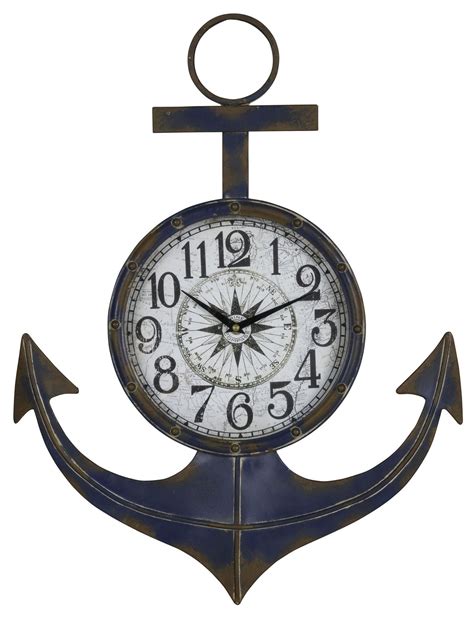 Anchor Clock Distressed Blue Finish With Rust Accents Under Glass