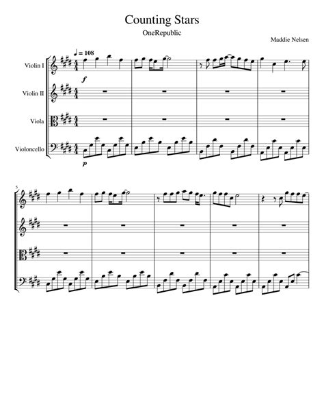 Counting Stars Sheet Music For Violin Viola Cello String Quartet