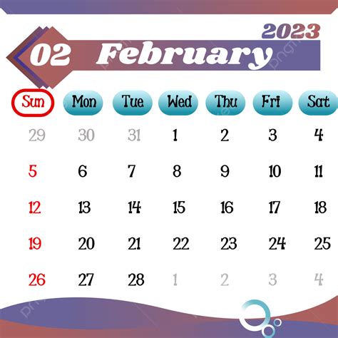 Calendar 2023 February Color Gradation February 2023 Calendar Png