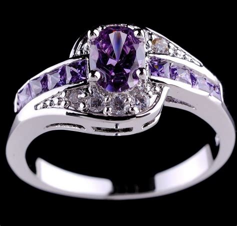 Purple Rings Amethyst 10k White Gold Filled Ring Womens Finger Purple