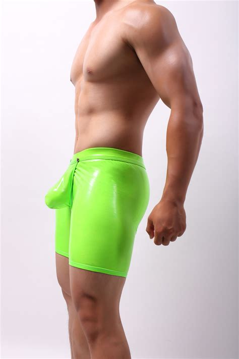 Sexy Men Faux Leather Pants Boxer Shorts Wetlook Trunks Lingerie Brief