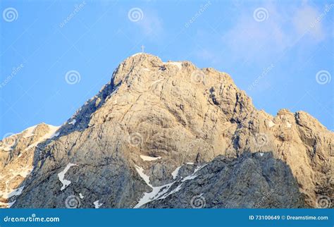 Summit With Summit Cross In The Alps Lesachtal Stock Image Image Of