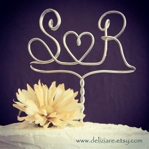 Custom Monogram Or Initials Silver Wedding Cake Topper