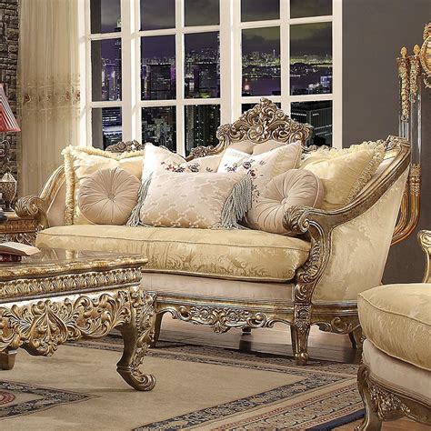 Luxury Chenille Gold Champagne Sofa Set 3pcs Traditional Homey Design