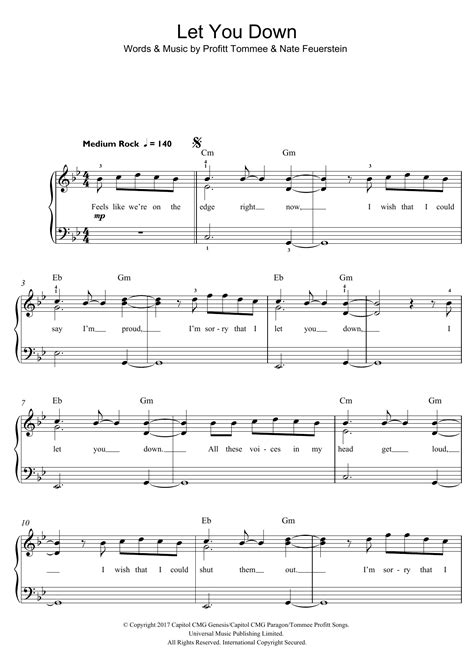 Let You Down Sheet Music Nf Beginner Piano