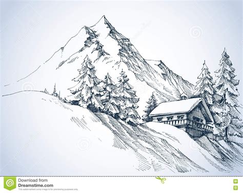 Illustration About Winter Landscape In The Mountains A Cabin In The