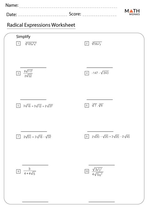 Simplifying Radicals Worksheet With Answers