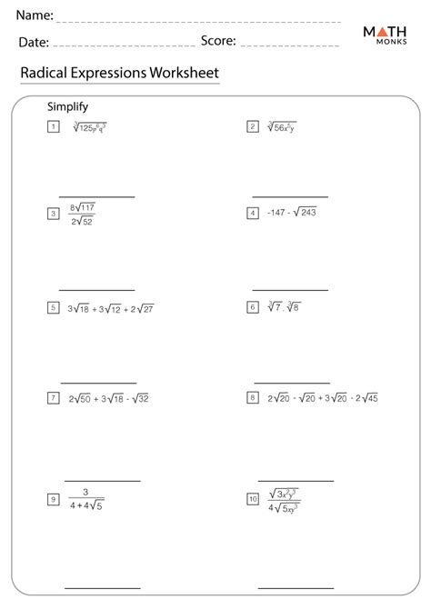 Math Worksheet Radical Numbers