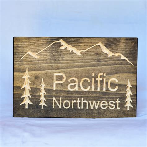 Pacific Northwest Carved Wood Engraving Mountains And Trees Etsy