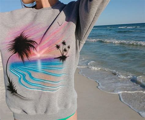 Hand Painted Vintage Retro S Classic Airbrush Beach Sunset Rad Sweatshirt Fashion Retro