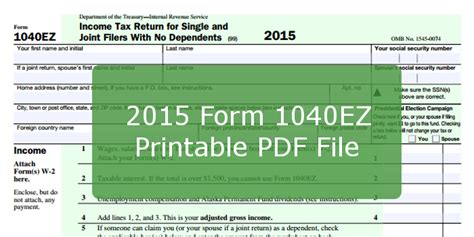 2015 Form 1040ez Printable Pdf File And Instructions